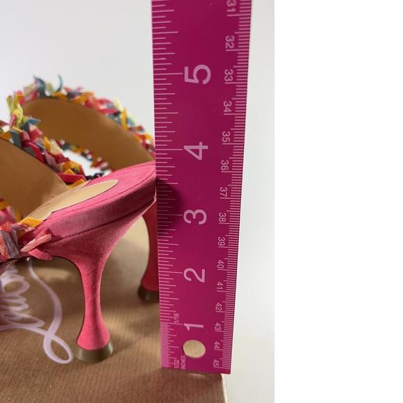 Meroine Pink Rainbow Woven 85mm raffia fringe heels mules D979 - Picture 6 of 11
